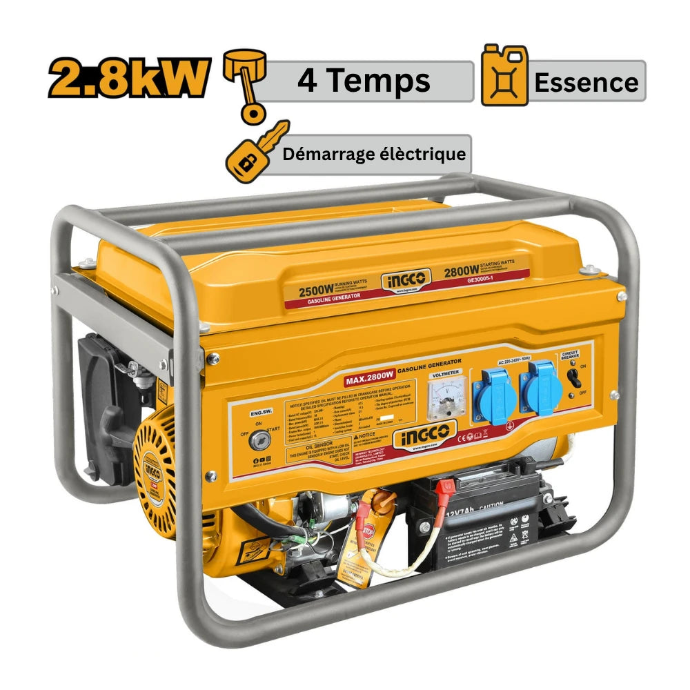 Groupe électrogène essence 2,8 kW - 4 kVA - 4 HP INGCO GE300051