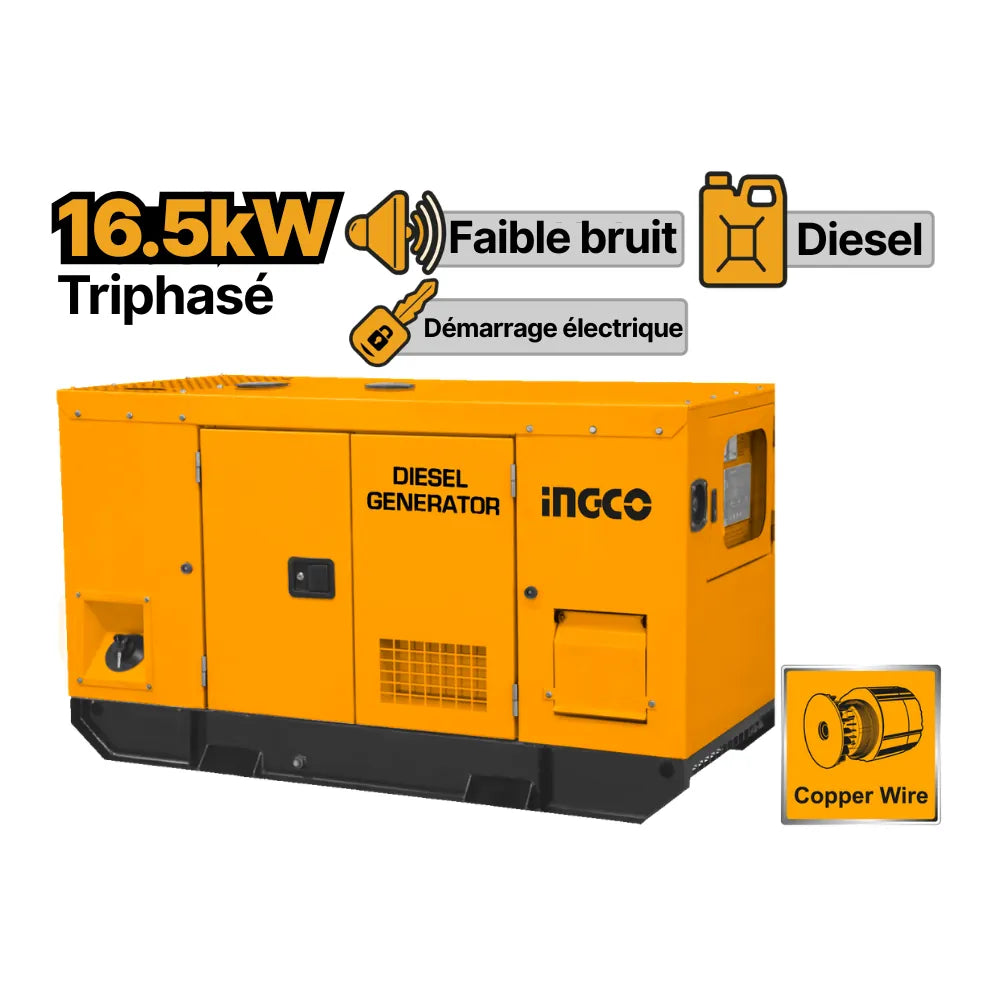 Groupe électrogène diesel silencieux 16,5 kW - 21 kVA INGCO GSE150K31