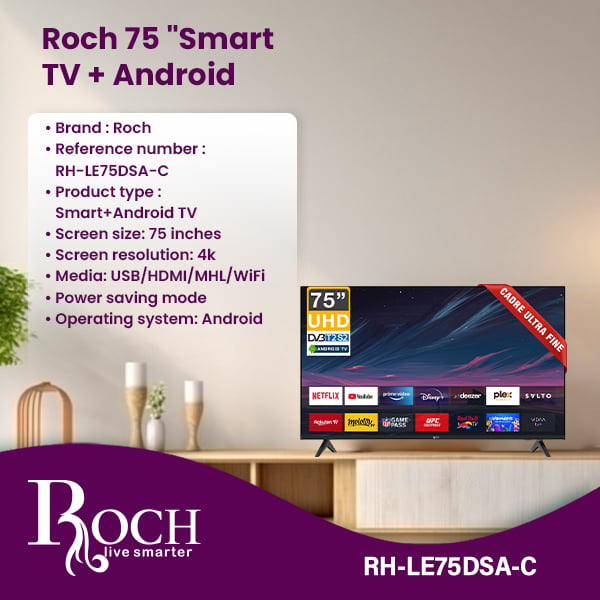 ROCH 75″ Smart TV + Android (RH-LE75DSA-C)