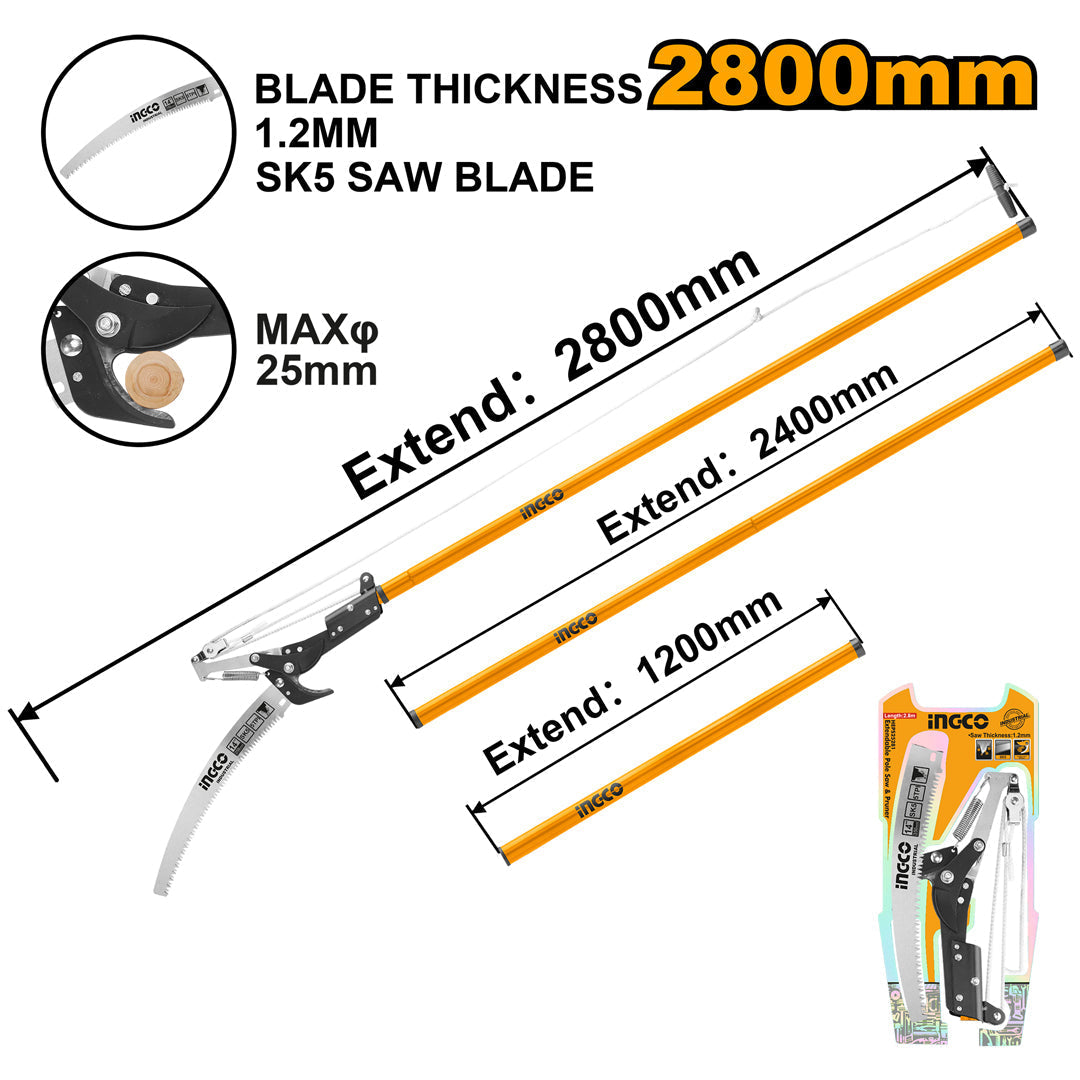 Scie à perche extensible et secateur INGCO HEPS25281