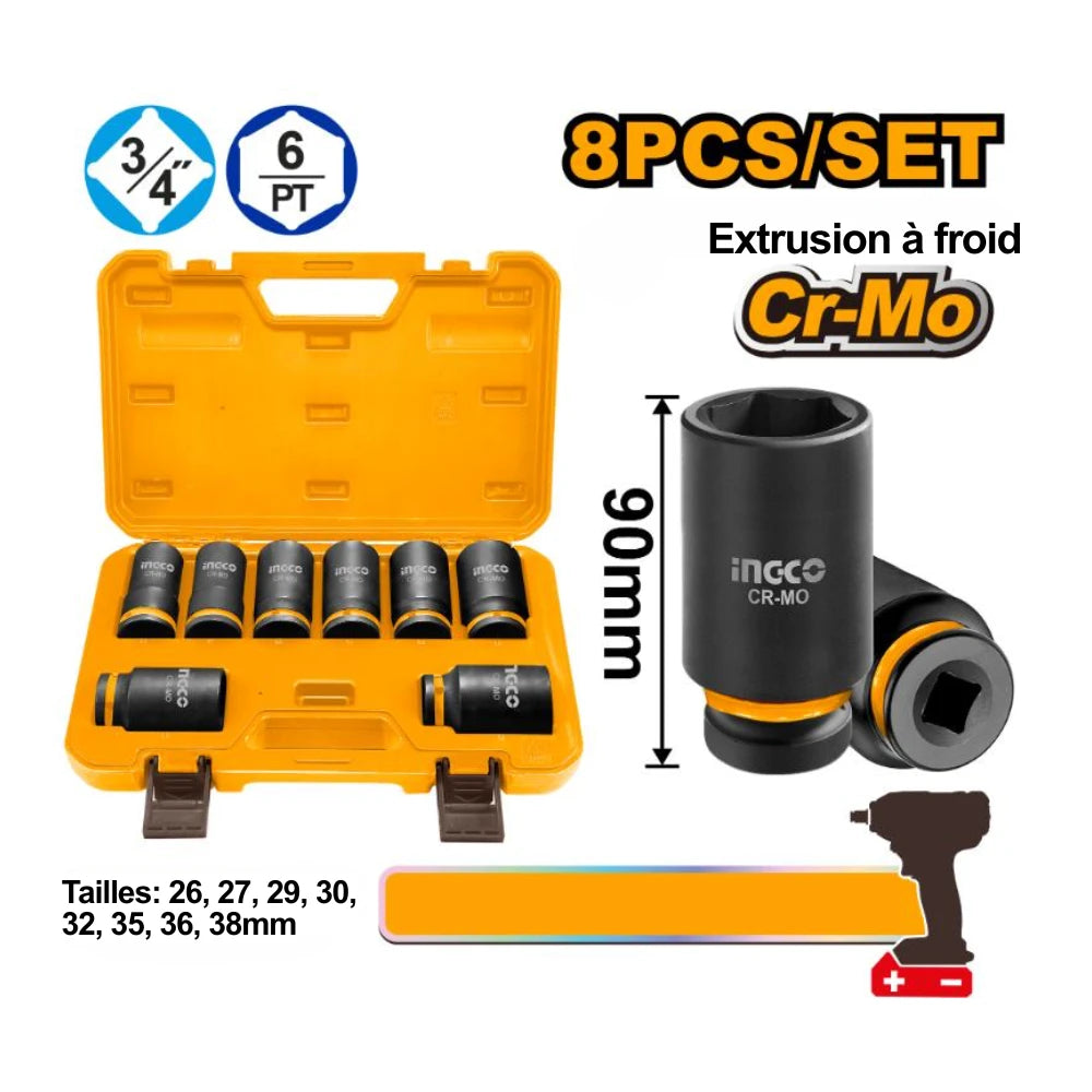 Coffret de douiile 8 pcs INGCO HKISSD34082L