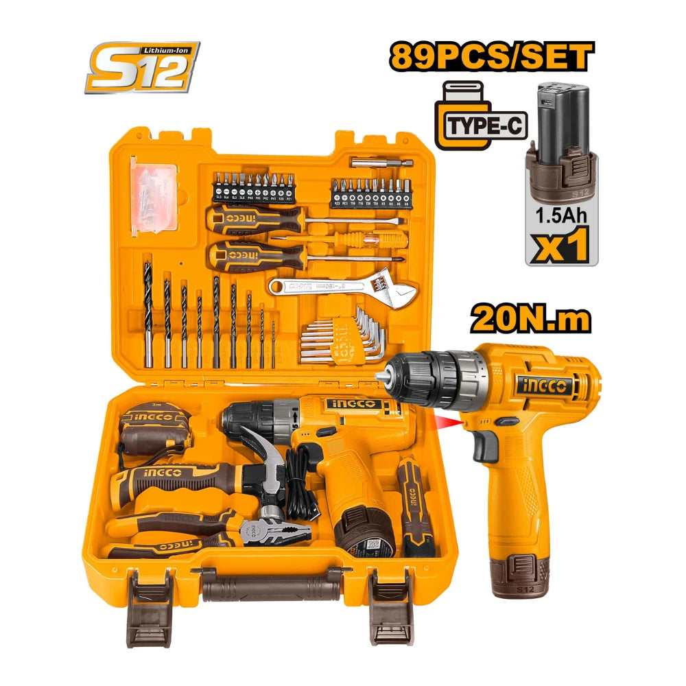 Coffret ensemble de 89 pcs + CDLI12428 SL3, SL4, SL5, SL6, PH0, PH1, PH2, PH3, PZ0, PZ1 INGCO HKTHP10891