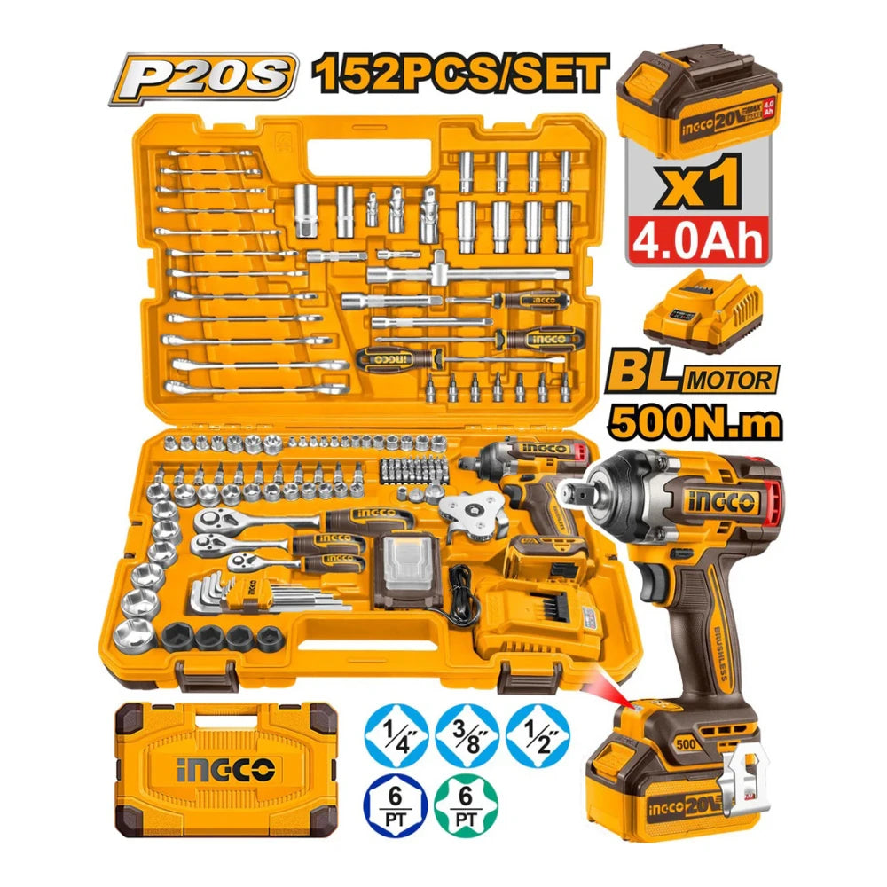 Coffret ensemble d'outils clés + à chocs 500 Nm - 20 V-152 pcs INGCO HKTHP31521 — vue 2