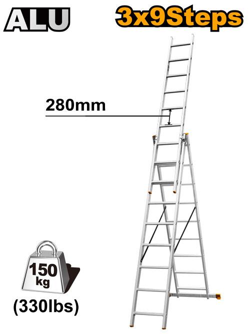 Échelle alu extensible à 3 sections complet INGCO HLAD03391