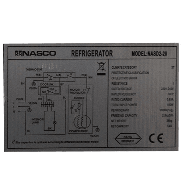 Réfrigérateur combiné double portes Nasco 140 L Classe énergétique A+ Économique HNASD2-20 — vue 3