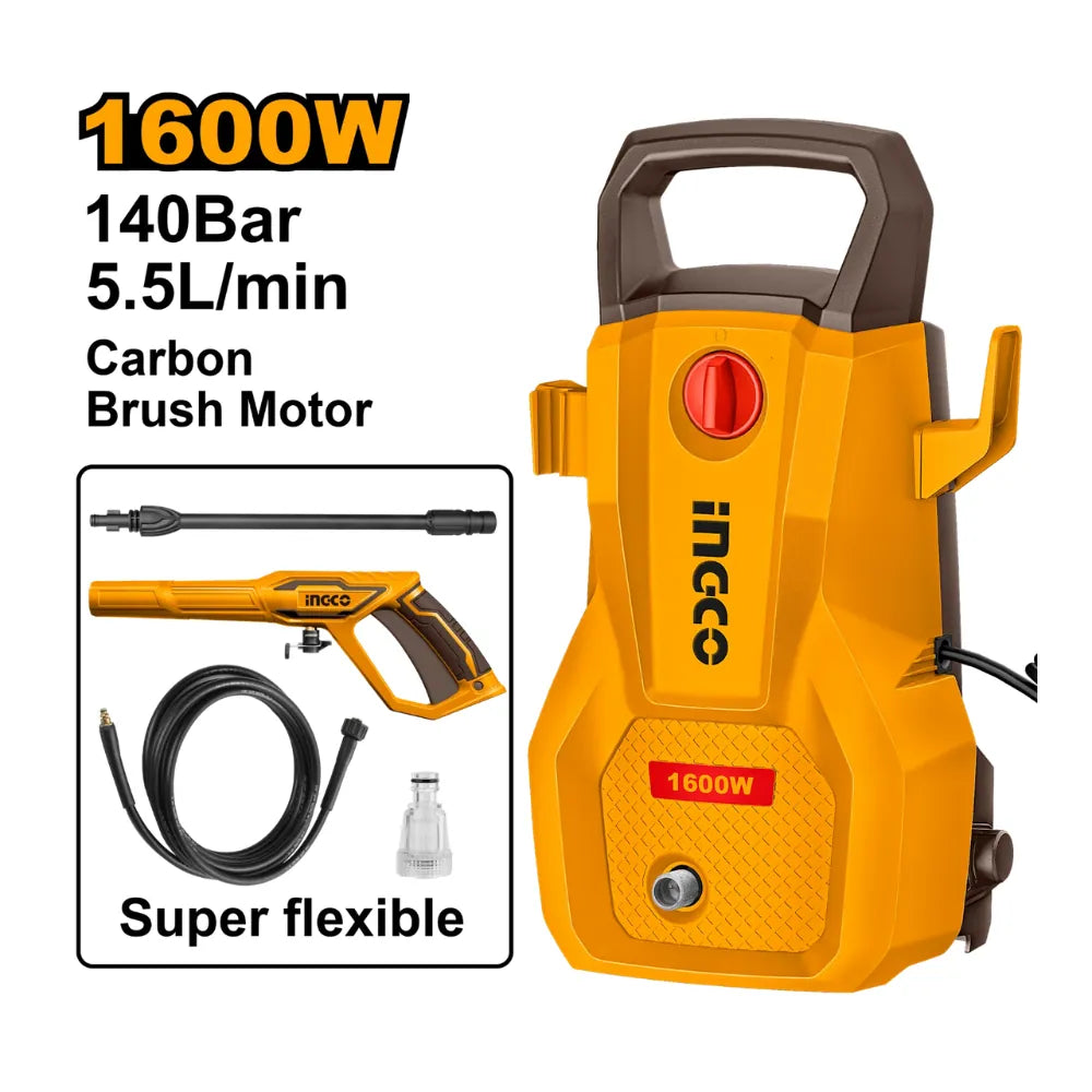 Nettoyeur à haute pression 1600 W / 140 bar - 5,5 L / MIN + accessoires INGCO HPWR16008