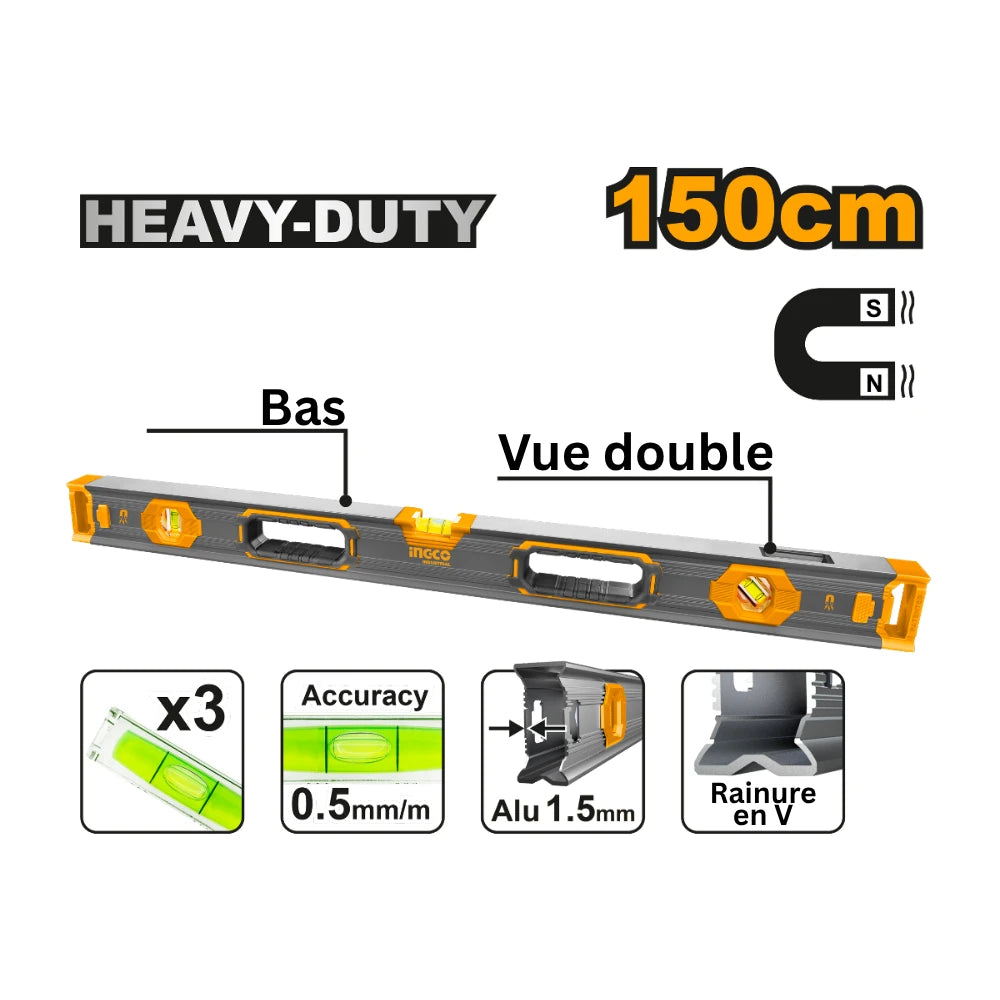 Niveau maçon 150 cm alu aimanté INGCO HSL68150
