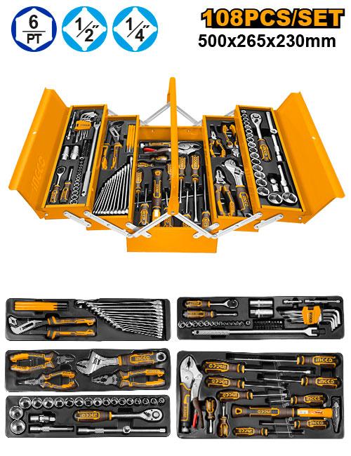 Caisse à outils métallique 108 pcs SL3, SL4, SL5, SL6, PH0, PH1, PH2, PH3, PZ0, PZ1, PZ2 INGCO HTCS151081