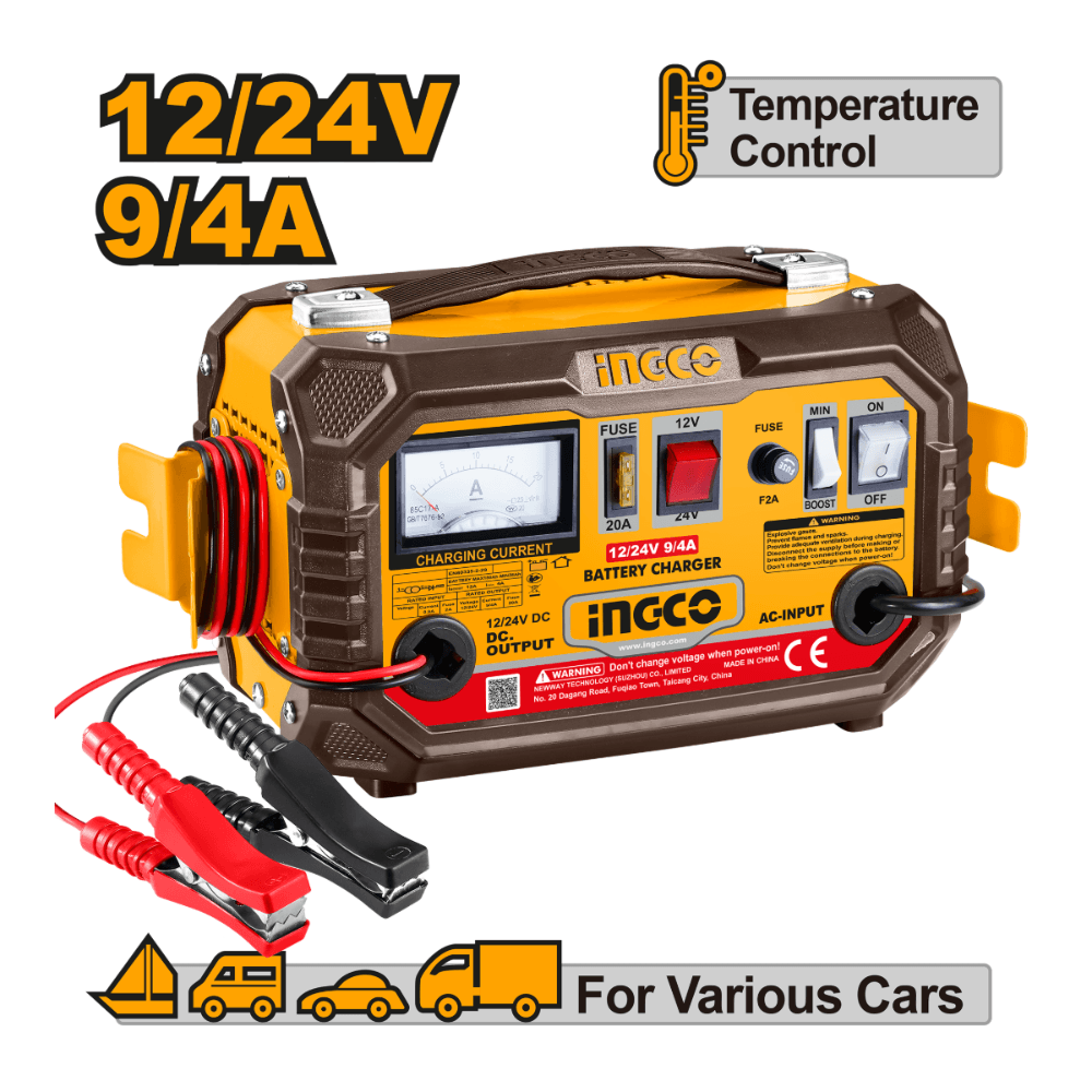 Chargeur de batterie 230 V 12 - 24 V 9 / 4A INGCO INGCB1601