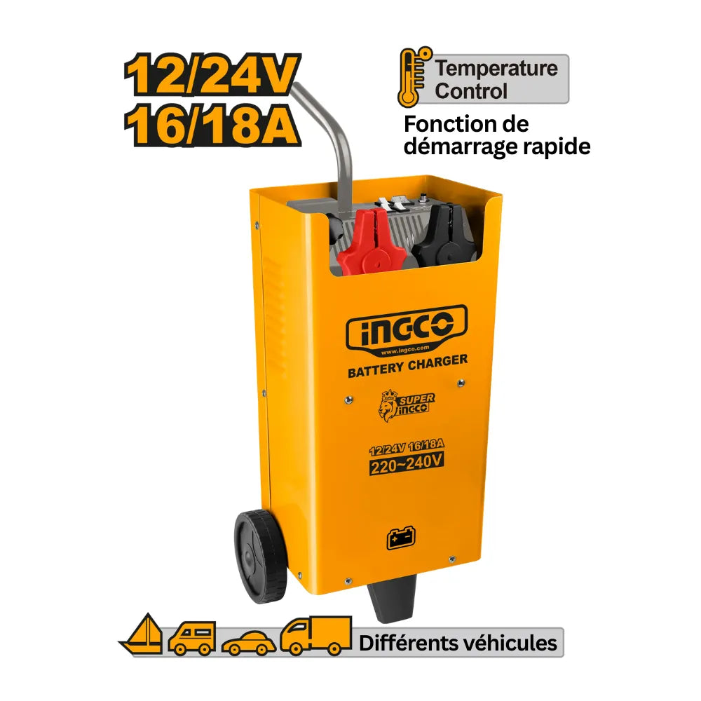 Chargeur de batterie 230 V 12 - 24 V 16 / 18A INGCO INGCD2201
