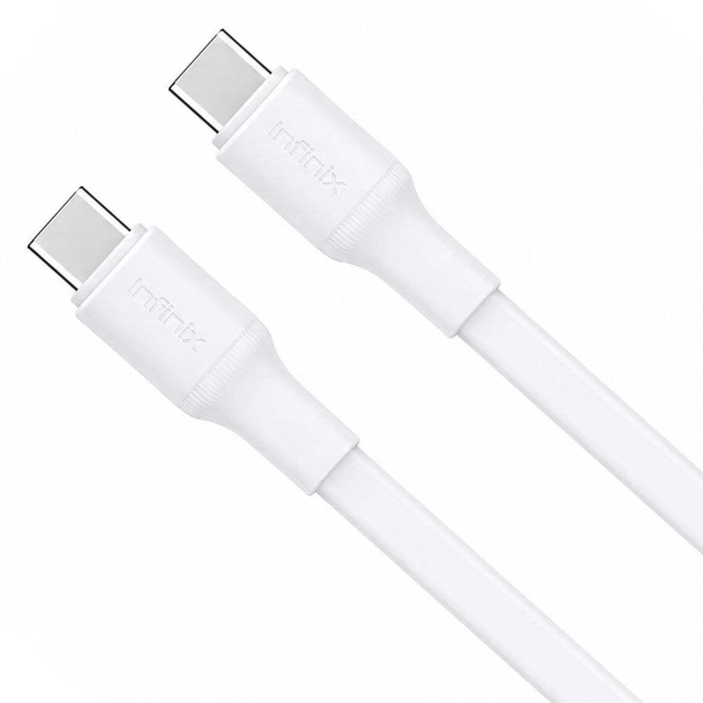 Cable plat Infinix XDC231 blanc, ses deux connecteurs USB-C en vis-a-vis
