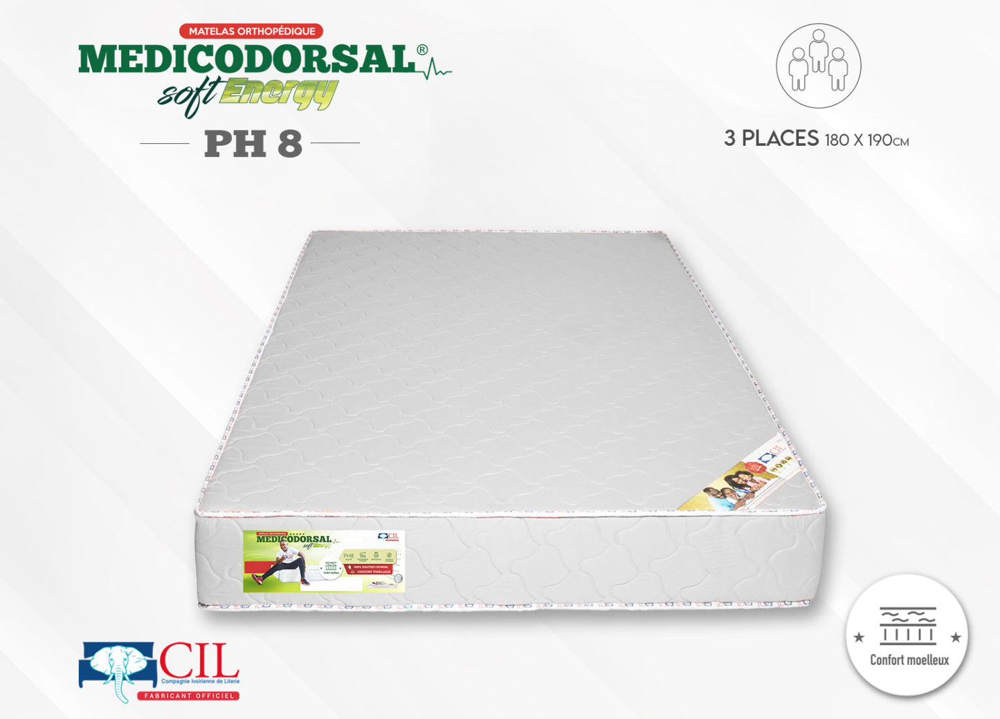 Medicodorsal soft energy PH8 EP 25 - 3 places - 180x190 cm