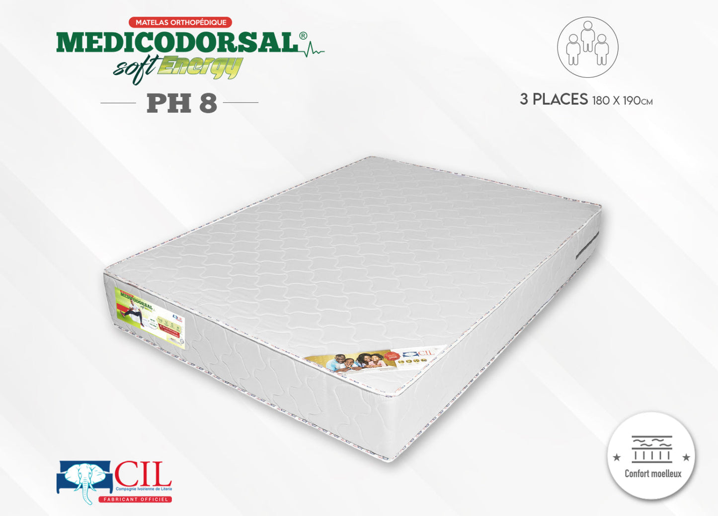 Medicodorsal soft energy PH8 EP 25 - 3 places - 180x190 cm