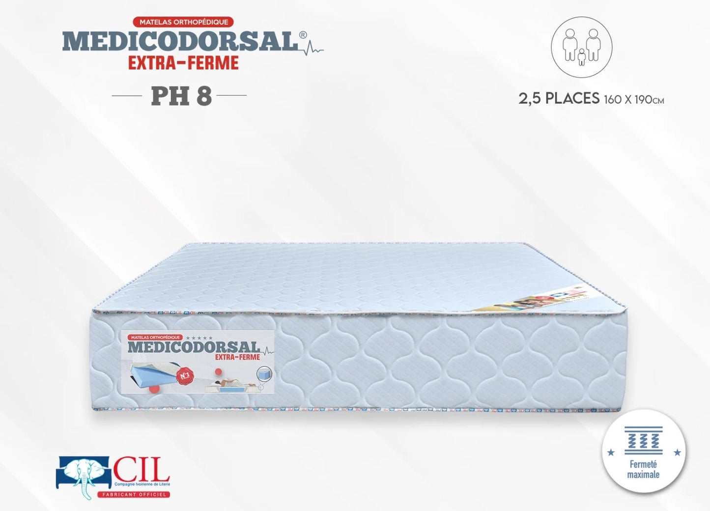 Medicodorsal extra ferme PH8 EP 25 - 2,5 places - 160x190 cm