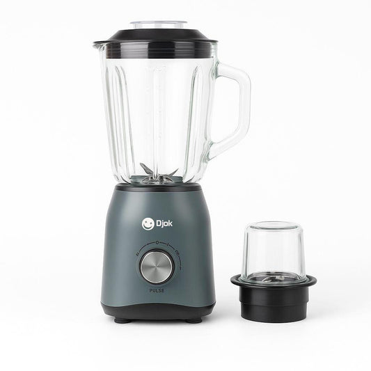 DJOK Blender 08A – Mixeur 1.5L en Verre, 300W, 2 Bols (Mixage & Broyage), 5 Vitesses, Lames Inox
