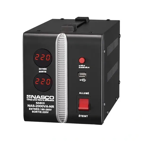 Stabilisateur digital automatique Nasco 2000VA Protection haute tension/basse tension NAS-2000VA-NR