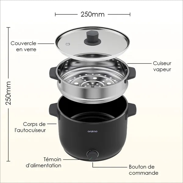 Multicuiseur compact Oraimo OHP-201A avec poignées anti-brûlures