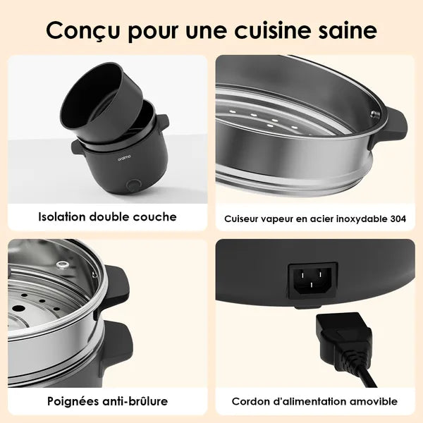 Multicuiseur compact Oraimo OHP-201A avec poignées anti-brûlures