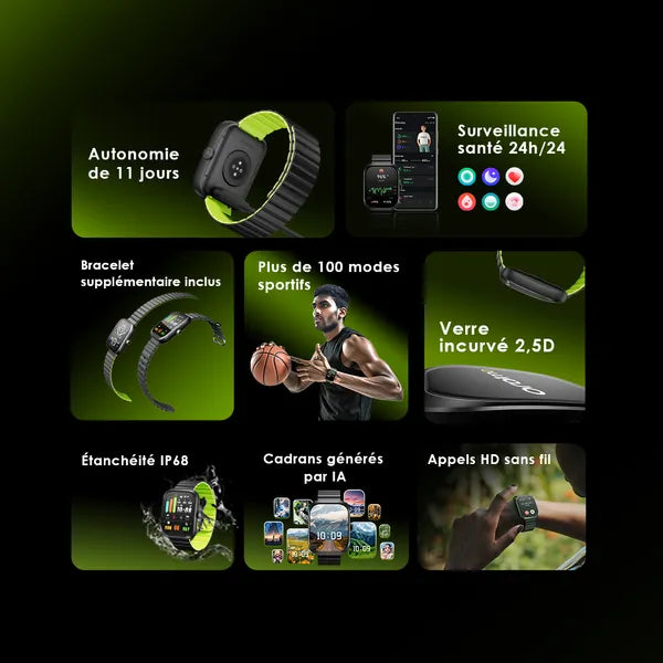 Oraimo Watch Nova N – Montre Connectée Verre Incurvé 2,5D | OSW-813N | Bluetooth & Sport