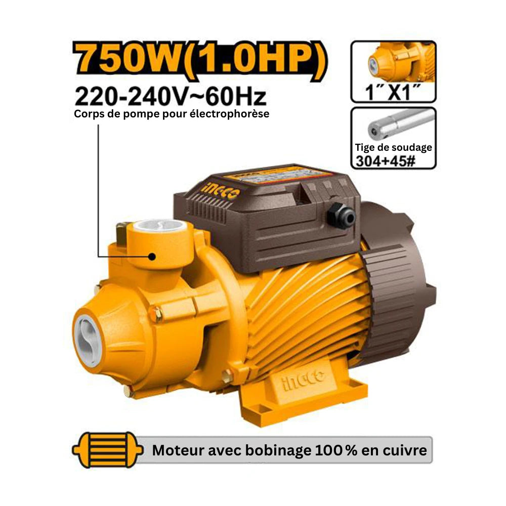 Pompe à eau 750 W / 1 HP-REMPLACE la VPM7508 INGCO VPM75068