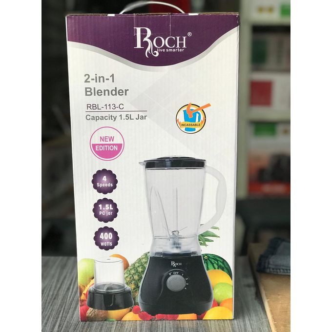 Blender Incassable ROCH RBL-113-C - 400W - 1.5 Litres - Noir– DJOKSTORE.CI