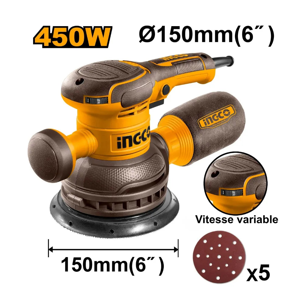 Ponceuse rotative 450 W / 150 mm remplace RS4508 INGCO RS4516
