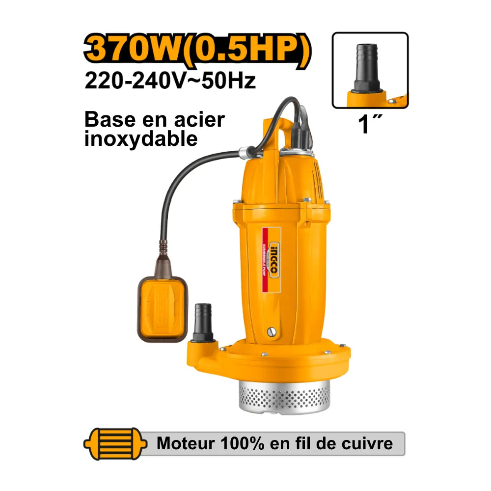 Pompe à eau submersible 370 W (0,5 HP)-REMPLACE SPC3708 INGCO SPC37068