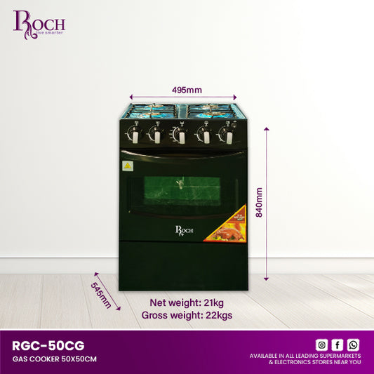 Cuisinière à Gaz 4 Feux - ROCH - 50 x 50- Full Option-(RGC-50G4-G(B)- Noir