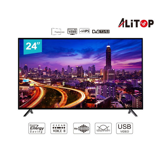 ALITOP TV 24"TS – TV LED HD 24 pouces | Double Verre, Son Stéréo et Connectivité Complète