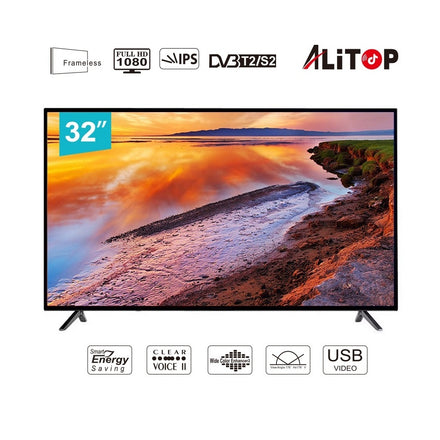 ALITOP TV-32"T2S2 – TV LED 32 pouces | HDMI, USB et Audio Stéréo Intégré
