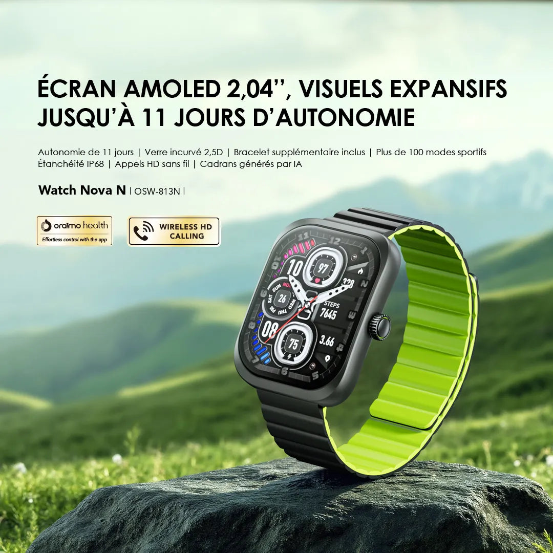 Oraimo Watch Nova N – Montre Connectée Verre Incurvé 2,5D | OSW-813N | Bluetooth & Sport