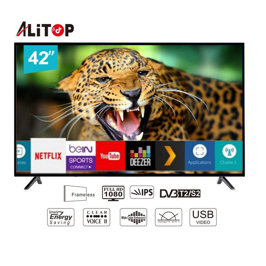 ALITOP TV-42"SF – Smart TV LED 42 pouces 4K Ultra HD | HDR, Dolby Audio et Connectivité Complète