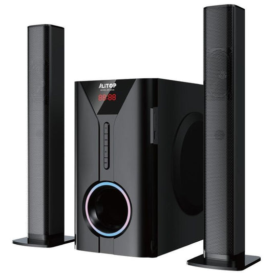 Chaîne Hi-Fi Alitop SP-2506 noire avec caisson et deux enceintes colonnes