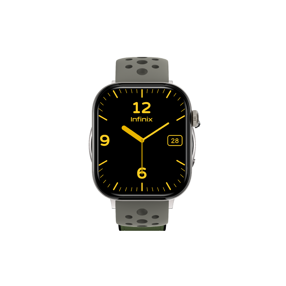 Infinix XWatch H4 version Titanium Grey, boitier metallise clair et bracelet gris perfore