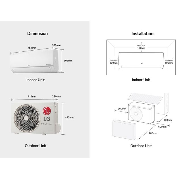 Climatiseur LG - DUALCOOL Inverter - Mosquito Away - 70% d'économie d'énergie - S4-Q24K228E - 3CV - blanc