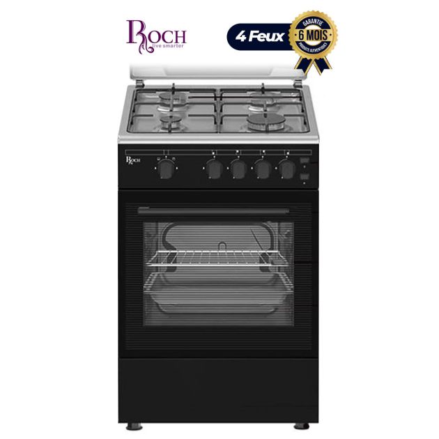 Cuisinière à Gaz 4 Feux - ROCH - 50 x 50- Full Option-(RGC-50G4-G(B)- Noir