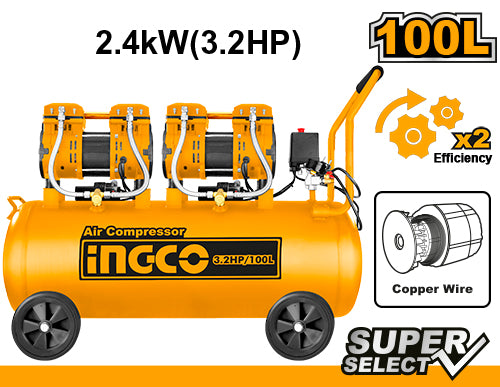 Compresseur à air 100 L 2400 W (3,2 HP) INGCO ACS2241001