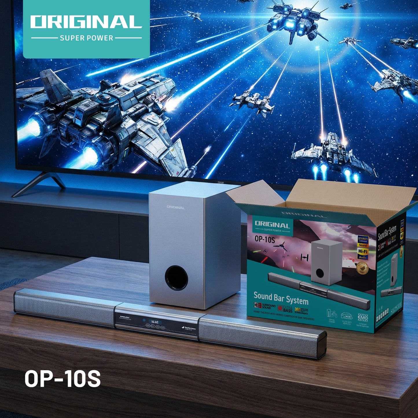 Super Power Haut Parleur Bluetooth Op 10 gris barre de son