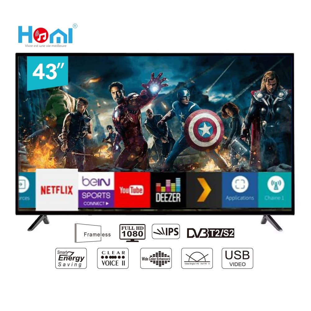 SMART TV LED HOMI - 43"- Android-Wifi-Bluetooth-Décodeur Intégré Full HD - USB - HDMI