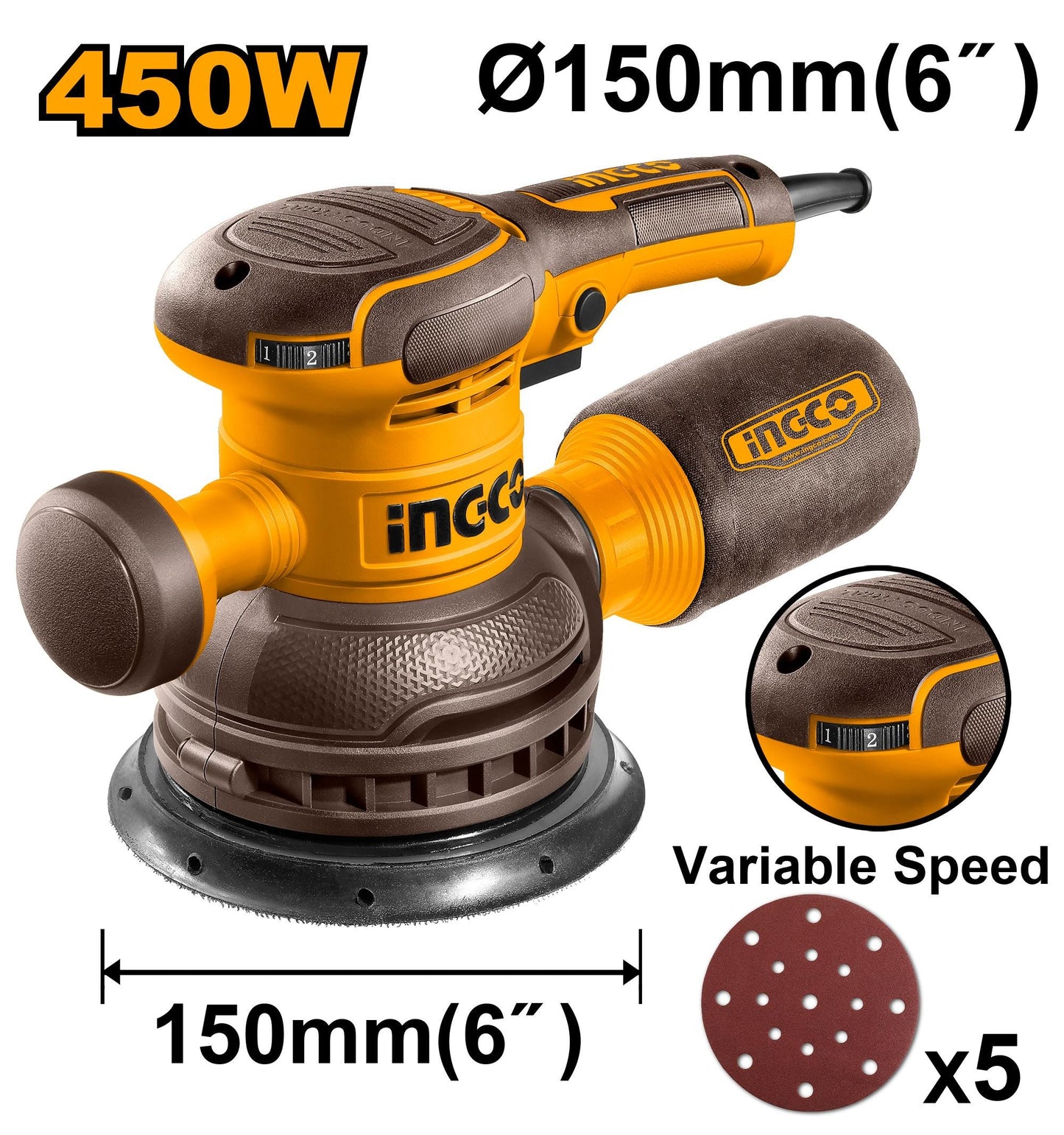 Ponceuse rotative 450 W / 150 mm remplace RS4508 INGCO RS4516 — vue 2