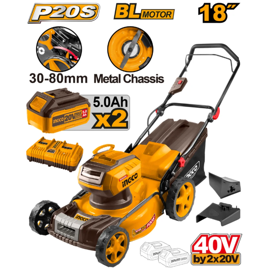 Tondeuse à gazon 40 V + 2 batteries 5 Ah INGCO LMLI20186 — vue 2