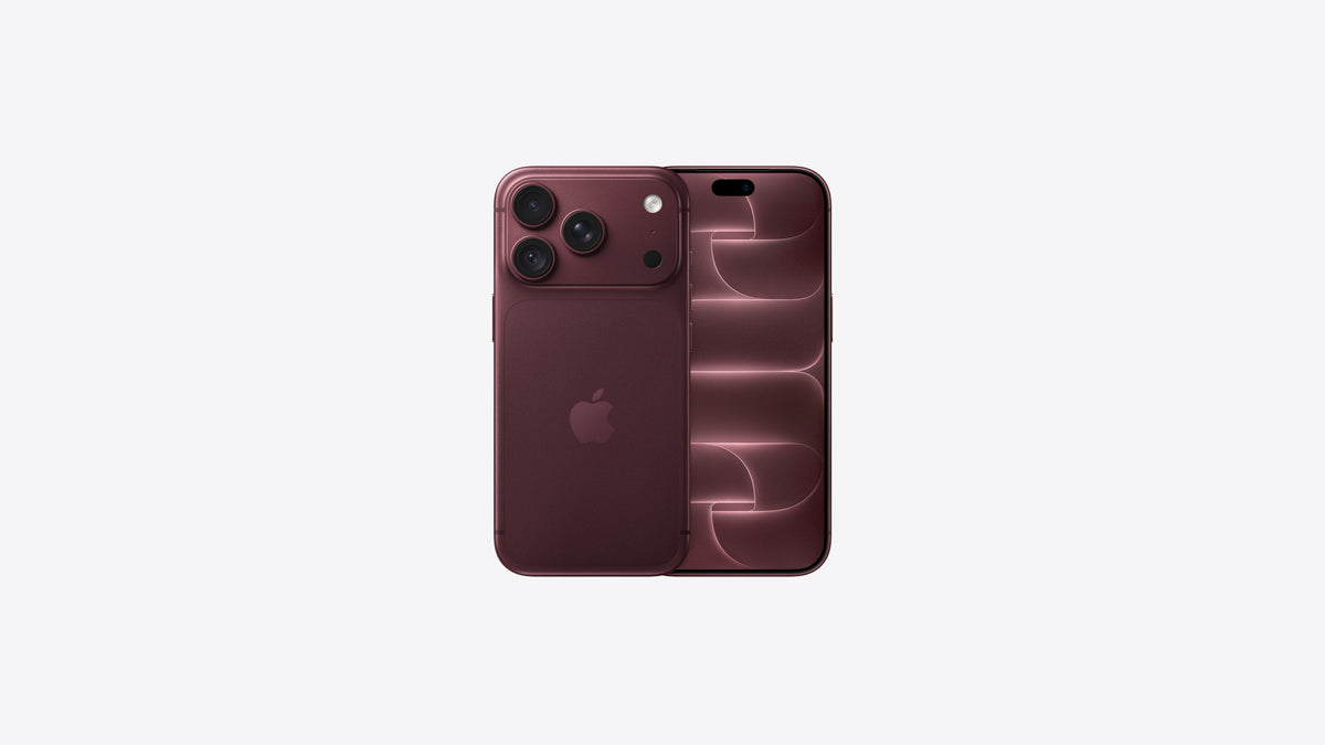 iPhone 18 Pro coloris bordeaux, dos rouge lie-de-vin profond et écran allumé aux dégradés bordeaux