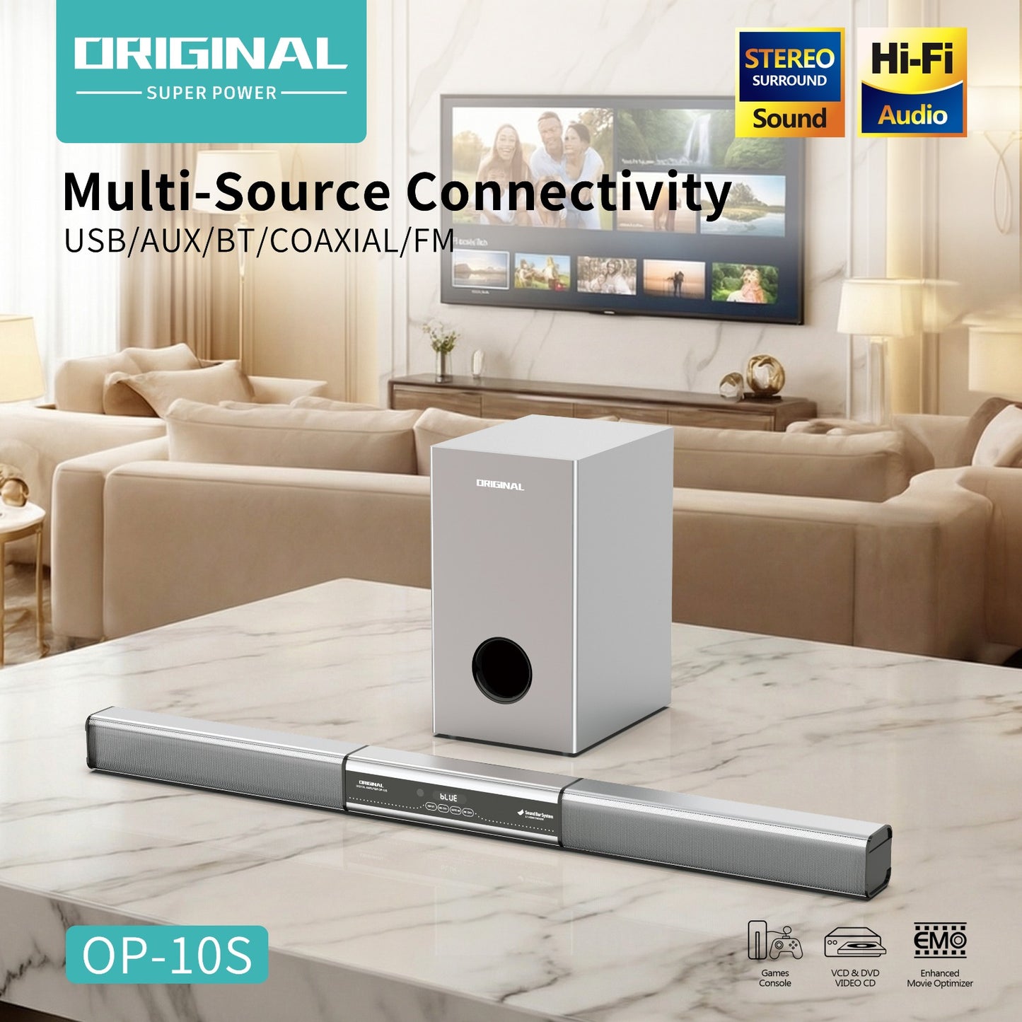 Super Power Haut Parleur Bluetooth Op 10 gris barre de son