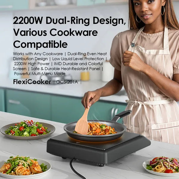FlexiCooker OCS-201A – Plaque de Cuisson Induction 2200W à Double Anneau