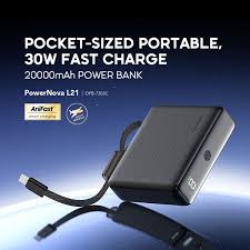 Oraimo Power Bank 20000mAh PowerNova L21 Noir - Noir - Charge Ultra Rapide 30W - Câble Type-C Intégré - Ecran Batterie - OPB-7203C
