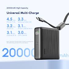 Oraimo Power Bank 20000mAh PowerNova L21 Noir - Noir - Charge Ultra Rapide 30W - Câble Type-C Intégré - Ecran Batterie - OPB-7203C