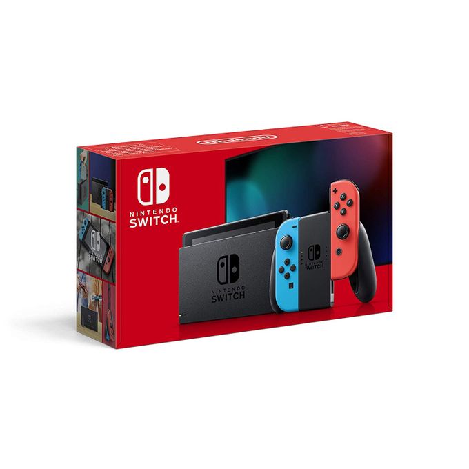 Nintendo Switch (nouvelle Version 2019) + Paire De Joy-Con Rouge Néon Et Bleu Néon