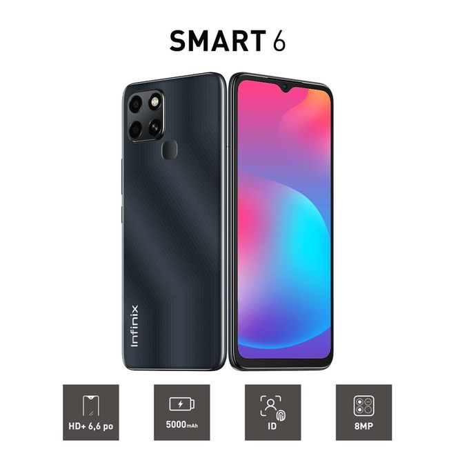 Infinix Smart 6 (3G) - 32Go + 2Go - 8MP - 5000 MAh - Noir - 12 Mois Garantie