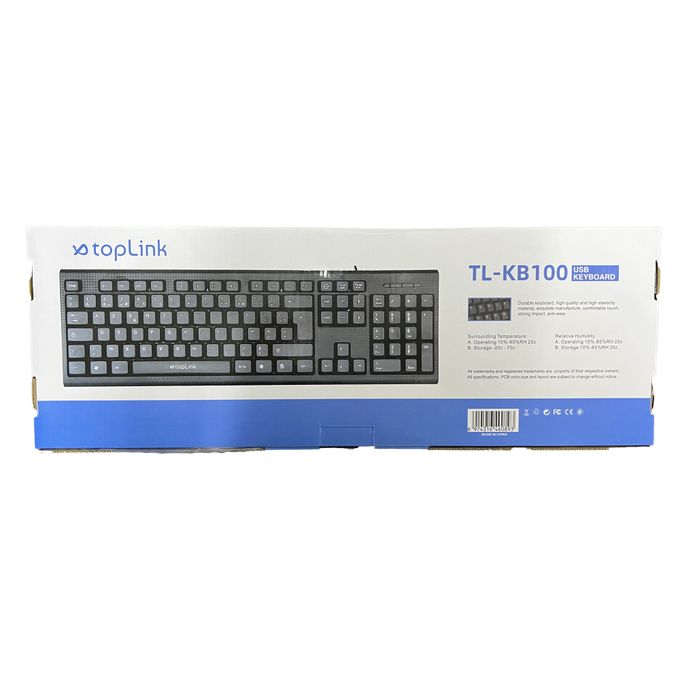 TOPLINK Clavier USB Filaire - TL-KB100 - Multimedia - Azerty - Numérique - Noir