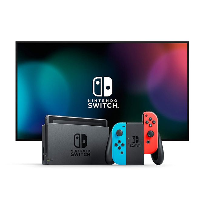 Nintendo Switch (nouvelle Version 2019) + Paire De Joy-Con Rouge Néon Et Bleu Néon